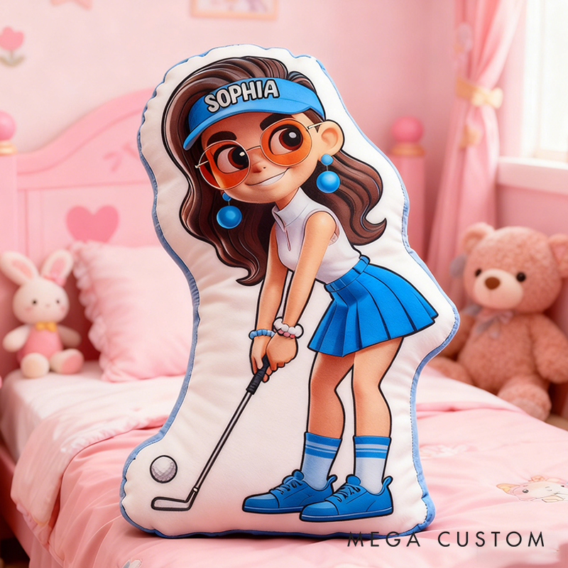 Personalized Golf Girl Pillow with Custom Name and Adorable Design for Girl and Golf Lovers