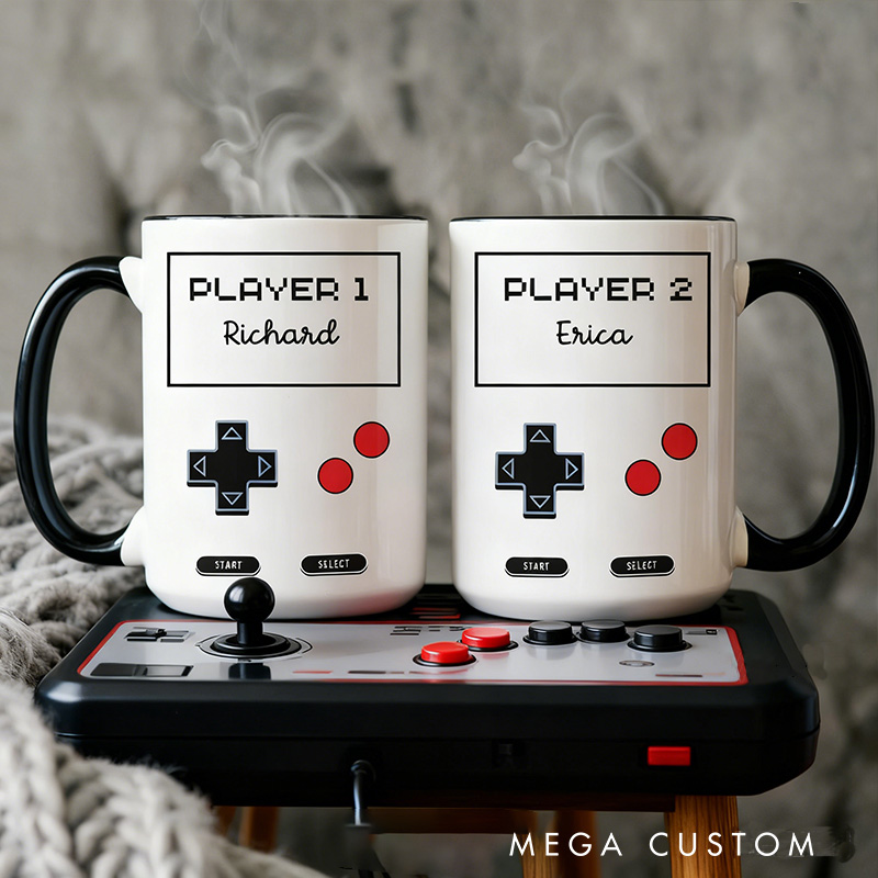 Personalized Player 1 Player 2 Mugs Gamer Couple Gift Retro Gaming Coffee Cupsmatching Video Game Mugs Gamer Geek Gift