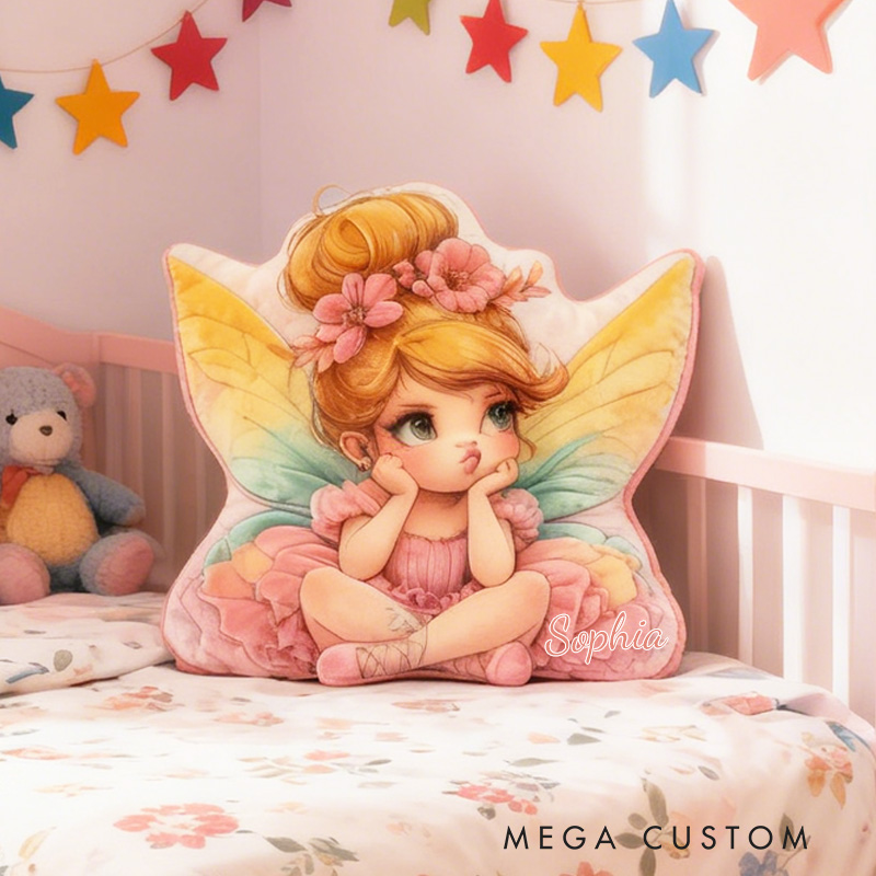 Personalized Sitting Fairy Throw Pillow Cute Fairy Pillow with Name Little Girl Fairies Pillow for Kids Girl Boy Gardener Christmas Gifts Loving Room Decor