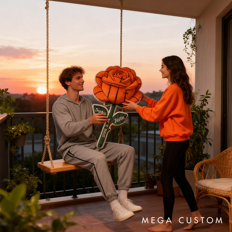Personalized Basketball Rose Pillow for Couples with Names and Date Perfect Valentine's Day Gift