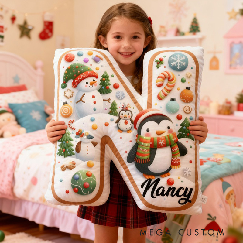 Personalized Christmas Initial Pillow Graphic 3D Print Custom Name Pillow Festive Holiday Pillow Housewarming Gift Family Gift 