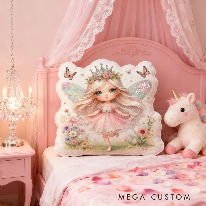 Personalized Cute Fairy Throw Pillow Graphic 3D Print Garden Fairy Pillow with Name Pillow for Kids Girl Boy Gardener Christmas Gifts Loving Room Decor