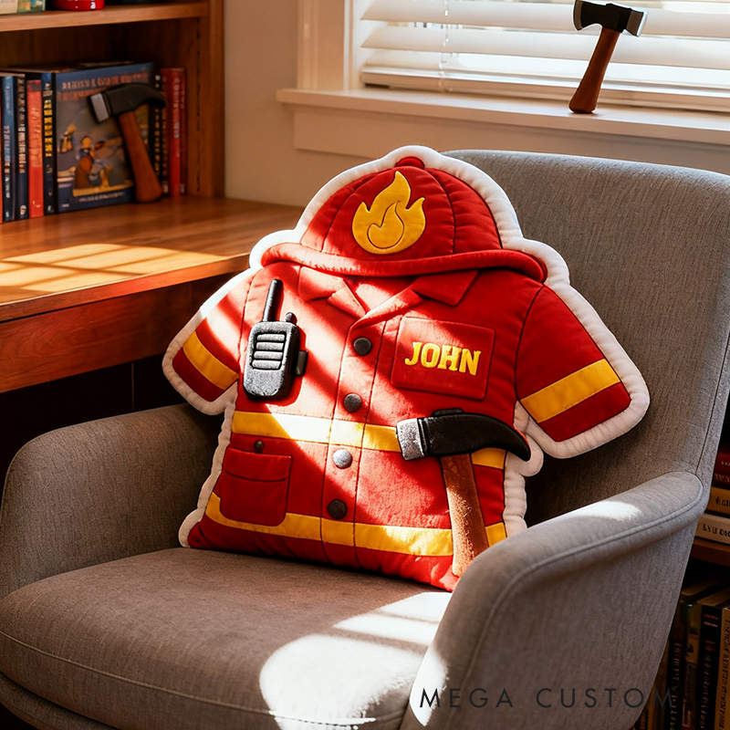 Personalized Firefighter Uniform Pillow Custom Name Shaped Plush Appreciation Gift for Firefighters and Heroes