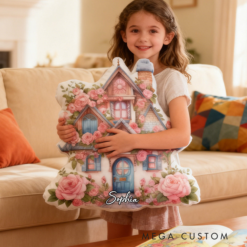 Personalized Flower Cottage House Pillow Graphic 3D Print Custom Name Pillow Gift for Girls Famlily Housewarming Gift Cozy Home Decor