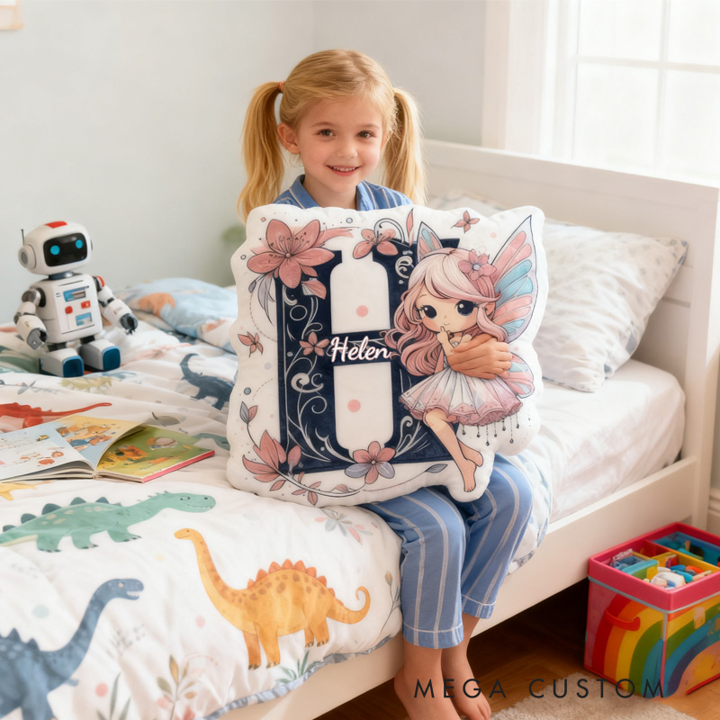 Personalized Cute Fairy Throw Pillow Graphic 3D Print Garden Fairy Pillow with Name Pillow for Kids Girl Boy Gardener Christmas Gifts Loving Room Decor