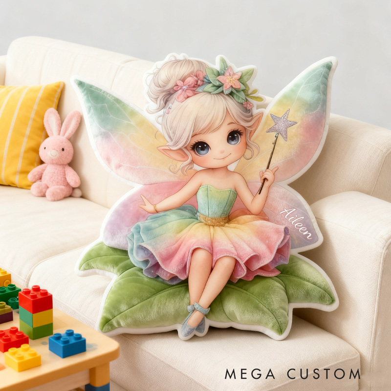 Personalized Cute Fairy Throw Pillow Graphic 3D Print Garden Fairy Pillow with Name Pillow for Kids Girl Boy Gardener Christmas Gifts Loving Room Decor