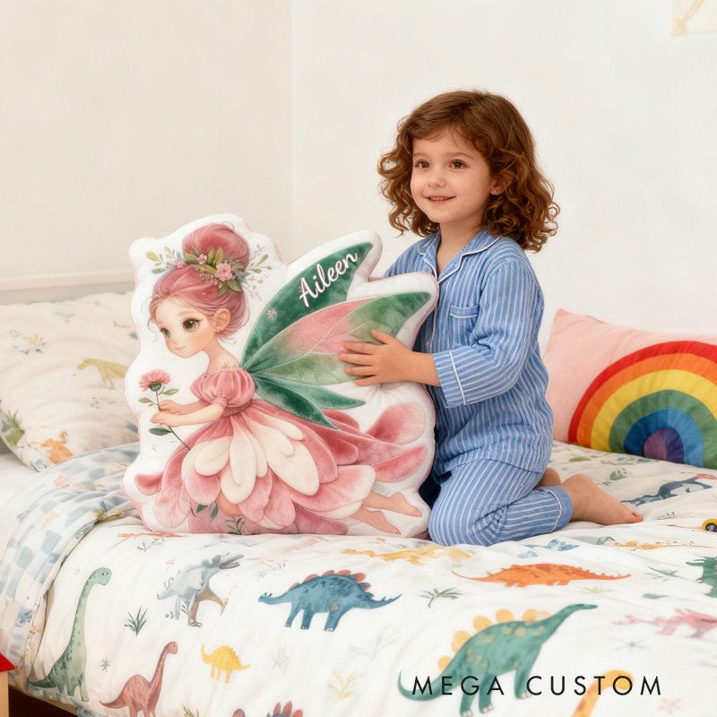 Personalized Flying Fairy Throw Pillow Graphic 3D Print Cute Garden Fairy Pillow with Name Pillow for Kids Girl Boy Gardener Christmas Gifts Loving Room Decor