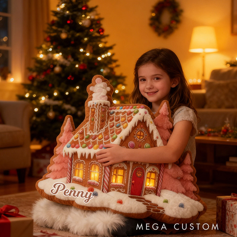 Personalized Gingerbread House Pillow Graphic 3D Print Custom Name Pillow Gift for Girls Famlily Housewarming Gift Cozy Home Decor