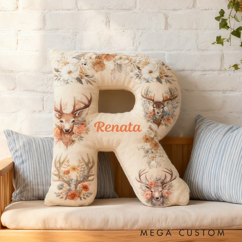 Personalized Floral Deer Cushion Pillow Hunting Lover Cushion Pillow Gifts for Outdoor Nature Lovers