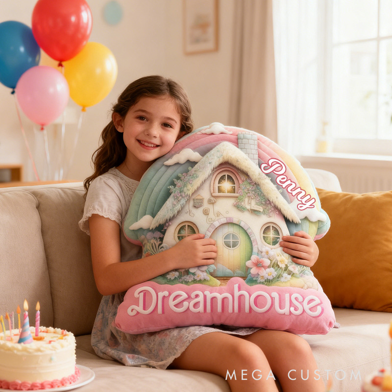 Personalized Pastel Cottage Pillow Graphic 3D Print Custom Name Pillow Gift for Girls Famlily Housewarming Gift Cozy Home Decor