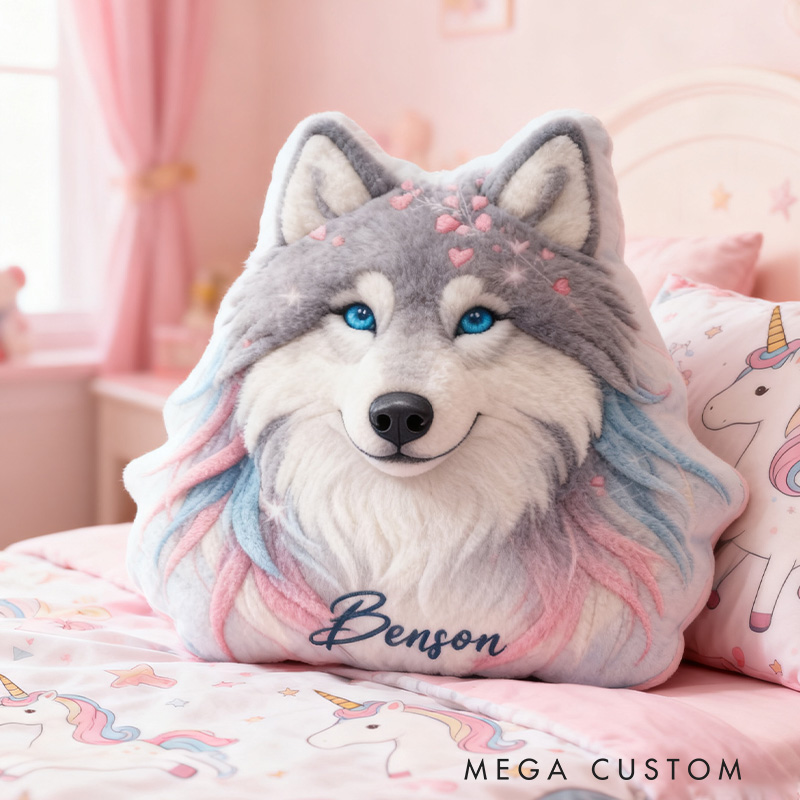 Personalized Pastel Wolf Cushion Pillow Cute Colorful Wolf Pillow Gift for Kid Outdoor Lover
