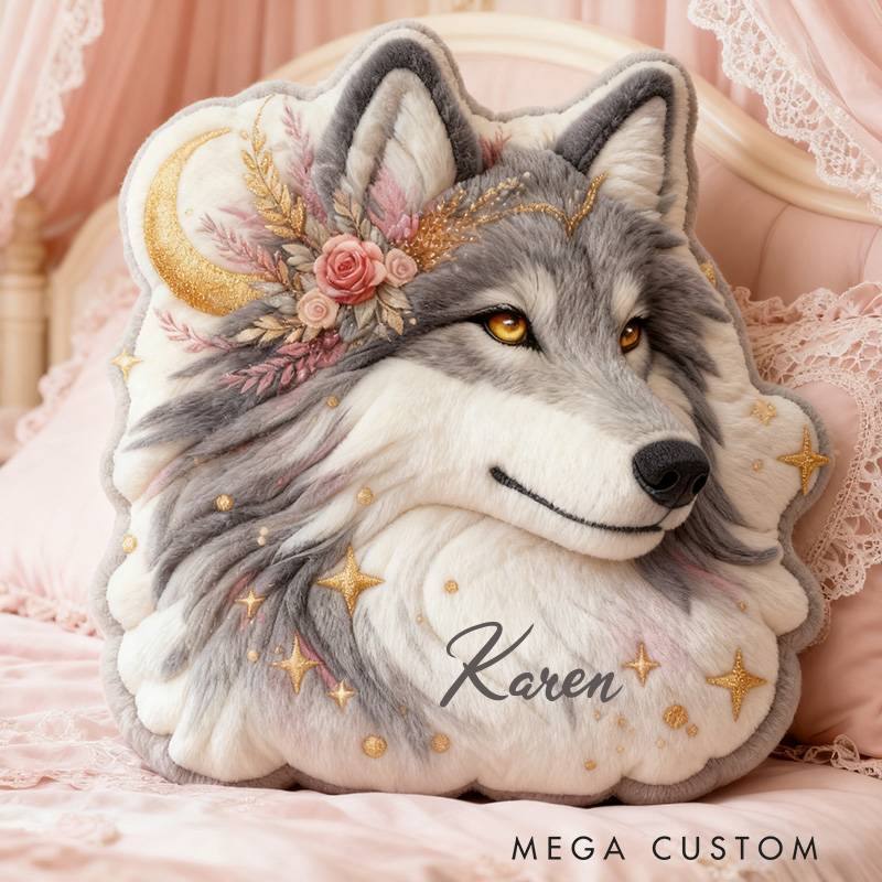 Personalized Elegant Celestial Wolf Cushion Pillow Sparkling Wolf Pillow Gift for Kid Outdoor Nature Lover