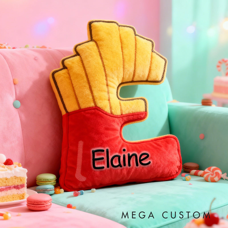 Personalized Crispy Letter Fry Initial Pillow Graphic 3D Print Pillow with Name for Baker Loving Room Decor