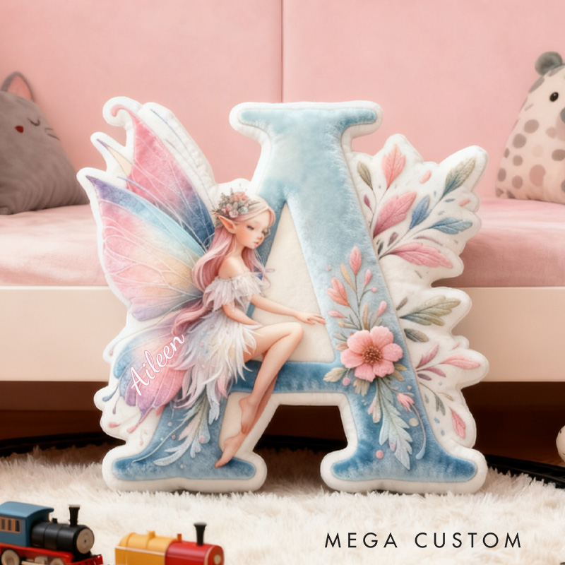 Personalized Fairy Alphabet Throw Pillow Graphic 3D Print Garden Fairy Letter Pillow with Name Pillow for Kids Girl Gardener Christmas Gifts Loving Room Decor