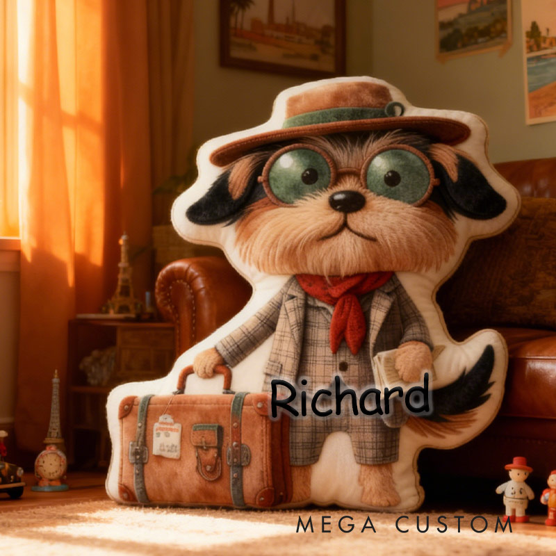 Personalized Traveler Pup Pillow with Custom Name Graphic 3D Print Pillow for Travel Lovers