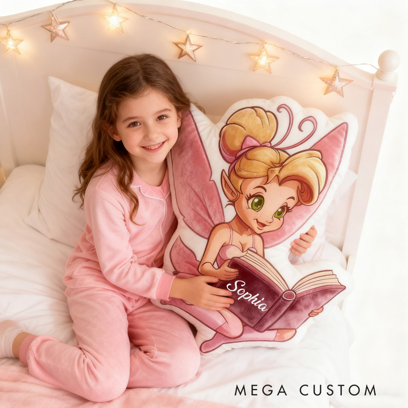 Personalized Bookish Fairy Princess Throw Pillow Graphic 3D Print Reading Fairy Pillow with Name Book Pillow for Kids Boys Girl Book Lover Christmas Gift