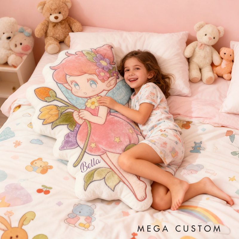 Personalized Flower Fairy Throw Pillow Graphic 3D Print Garden Fairy Pillow with Name Pillow for Kids Girl Gardener Christmas Gifts Loving Room Decor