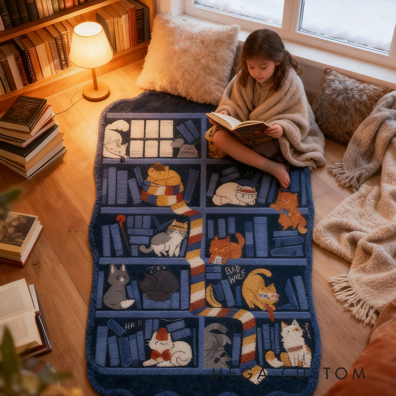 Personalized Purrfect Cat Library Rug for Book Lovers