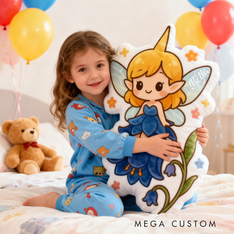 Personalized Flower Fairy Throw Pillow Graphic 3D Print Garden Fairy Pillow with Name Pillow for Kids Girl Gardener Christmas Gifts Loving Room Decor