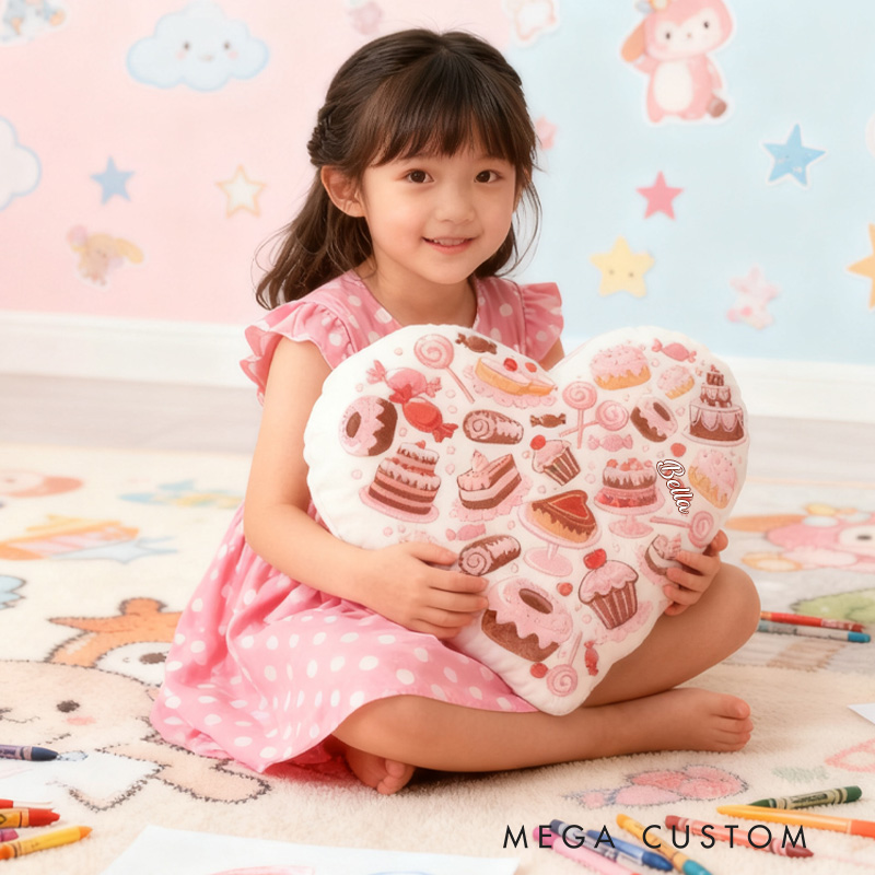 Personalized Cake Heart Throw Pillow with Name Graphic 3D Print Cake Pillow for Kids Girl Baker Christmas Gifts Loving Room Decor