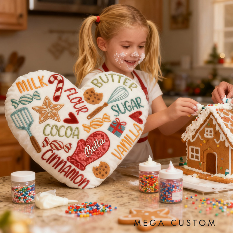 Personalized Baking Tool Heart Throw Pillow with Name Graphic 3D Print Cookie Pillow for Kids Girl Baker Christmas Gifts Loving Room Decor