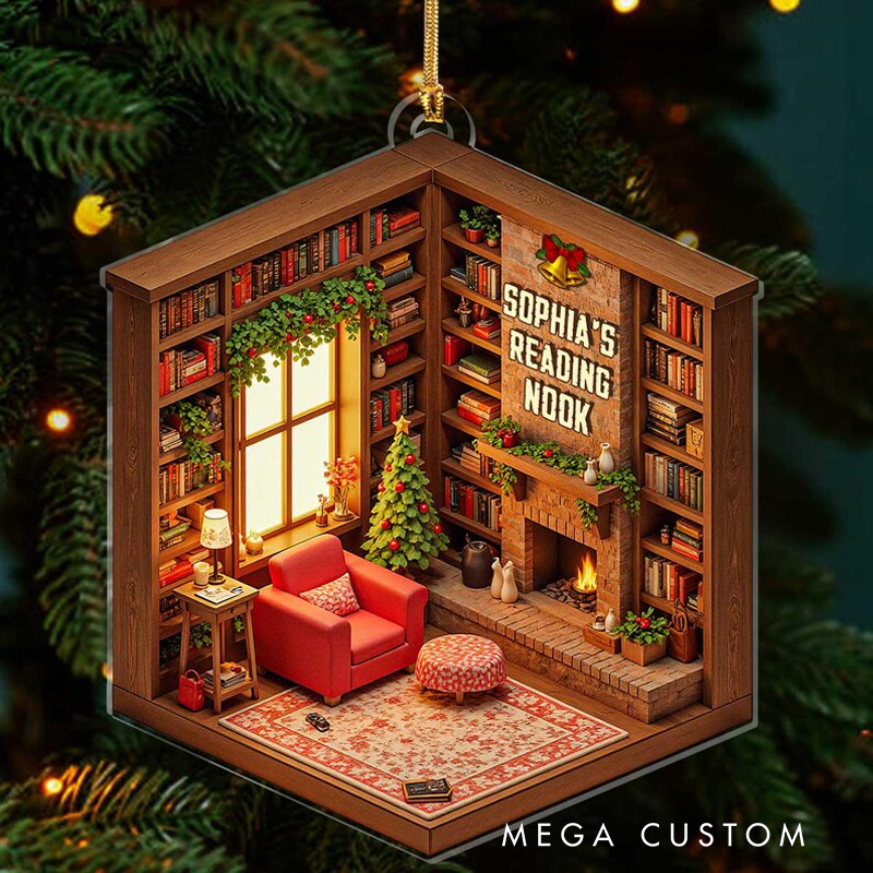 Personalized Reading Nook Acrylic Ornament Christmas Gift For Book Lovers
