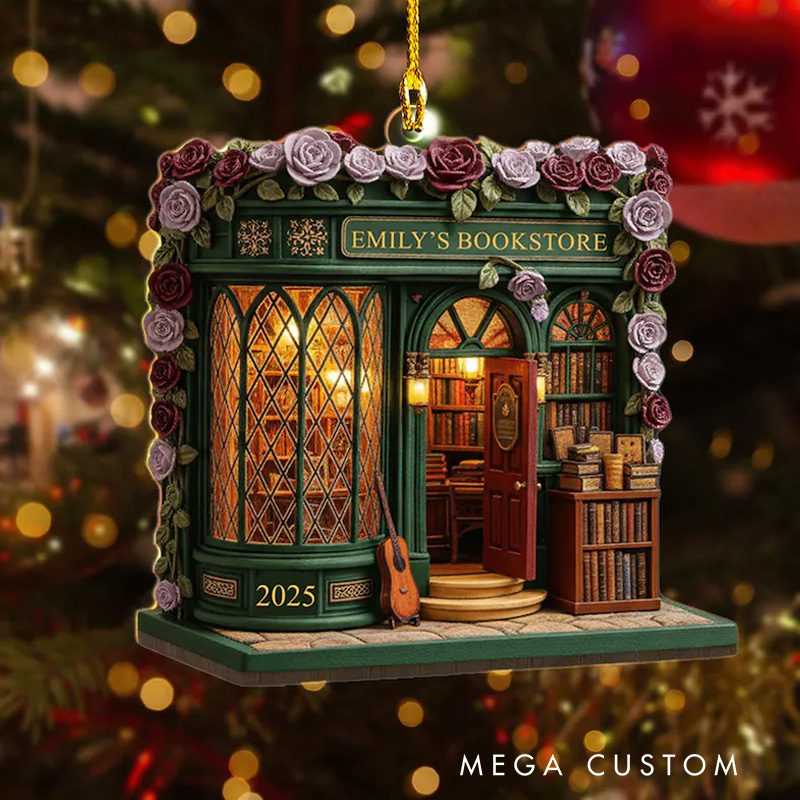 Bookstore Ornament 2025 Custom Name Book Store Gifts Book Lover Christmas Gift 
