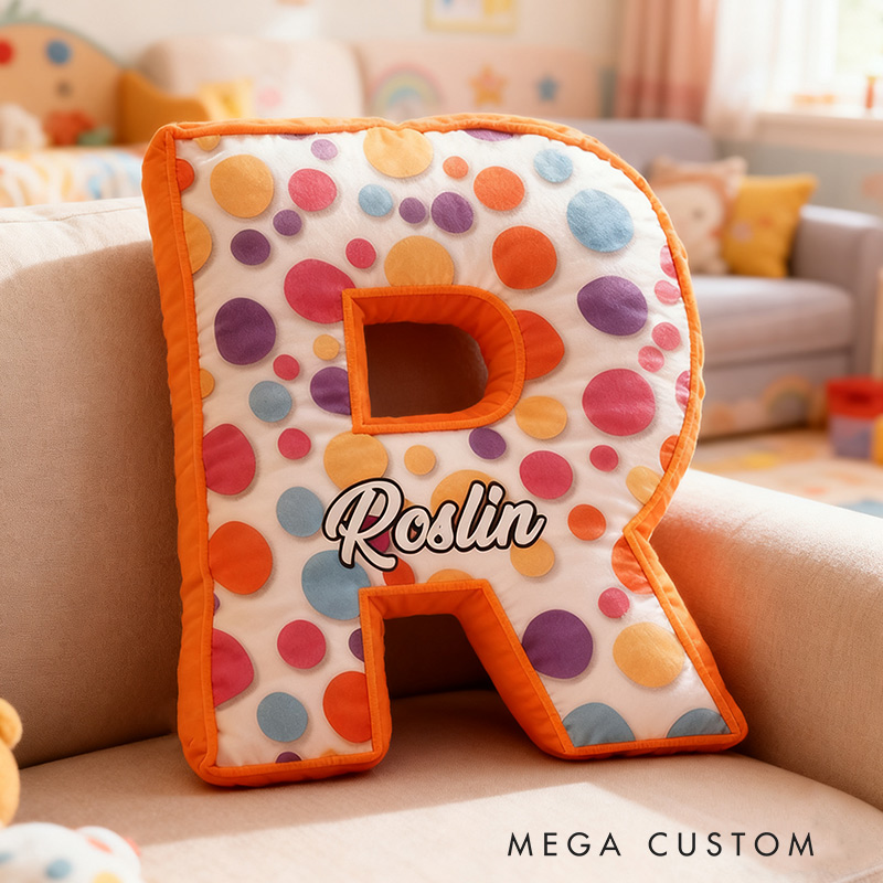 Personalized Initial Pillow Graphic 3D Print Colorful Polka Dots Custom Name Pillow for Children Housewarming Gift Family Gift