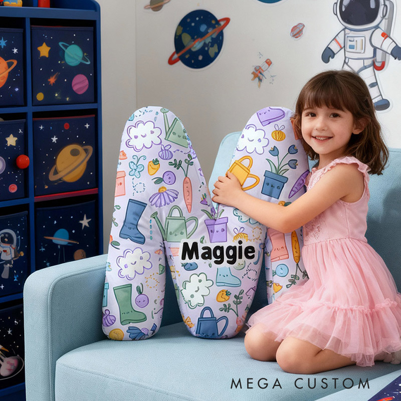 Personalized Initial Pillow Cloud Flower Pot Pattern Pillow Custom Name Pillow for Girls Gardening Lovers Gift 