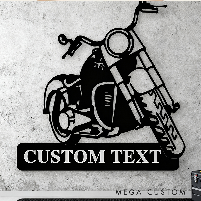 Personalized Motorcycle Metal Wall Art Custom Text Garage Decor for Biker Lovers and Motorcycle Enthusiasts