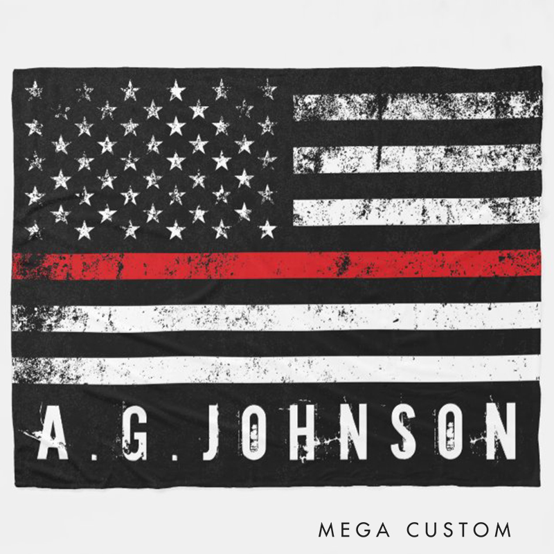 Personalized Police Style Distressed American Flag Custom Name Fleece Blanket Choose Color Thin Blue or Red Line Design Gifts