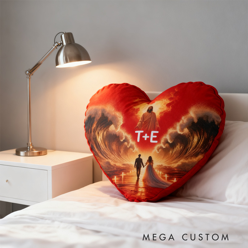 Personalized the Lord will Make a Way even through the Sea Heart Pillow with Custom Name Religious Faith Gift for Couple Valentine's Day Gift