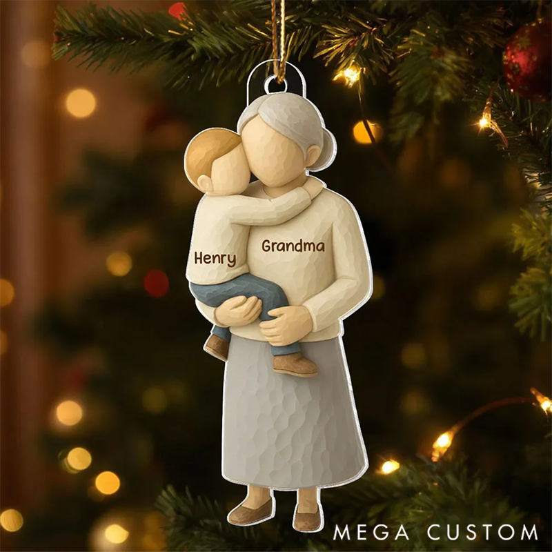 Personalized Grandpa Hugging Grandkid Ornaments Heartwarming Christmas Gift for Grandma