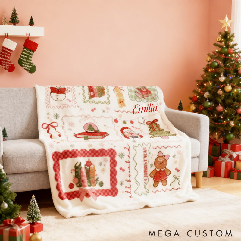 Personalized Christmas Book Soft Throw Blanket with Name Book Lover Blanket Birthday Gift for Bookish Bookworm