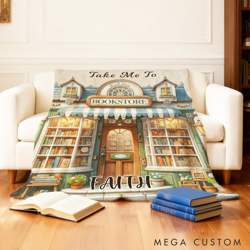 Personalized Take Me to Bookstore Soft Throw Blanket with Name Book Lover Blanket Reader Birthday Gift for Bookish Bookworm