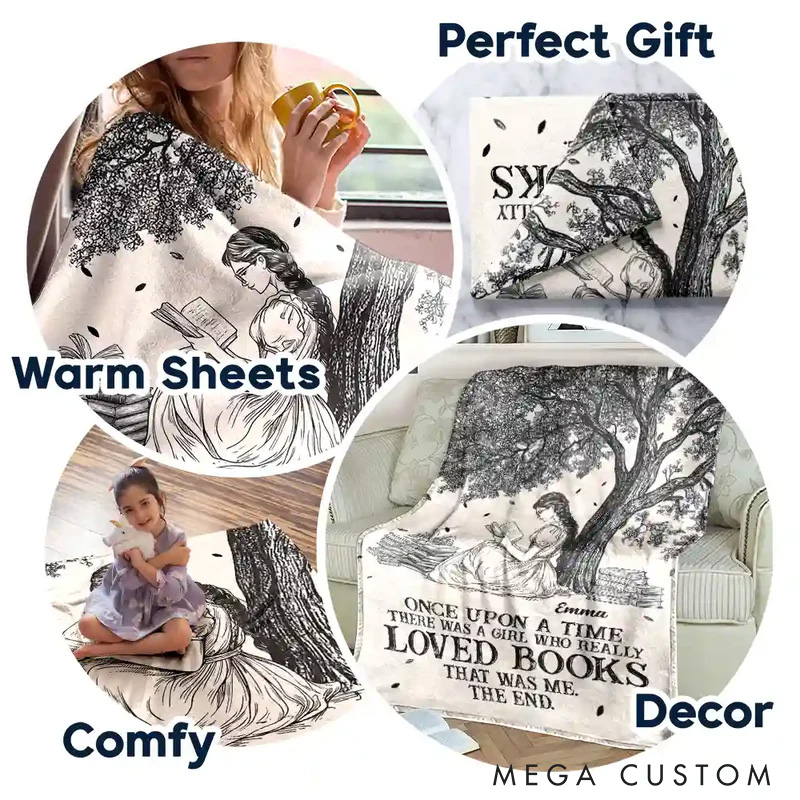 Personalized Once Upon a Time There Was a Girl Soft Throw Blanket with Name Book Lover Blanket Reader Birthday Gift for Bookish Bookworm