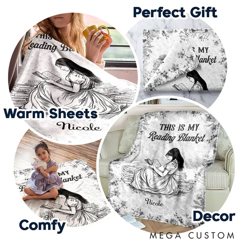 Personalized This is My Reading Blanket Soft Throw Blanket with Name Book Lover Blanket Reader Birthday Gift for Women Girl Bookish Bookworm