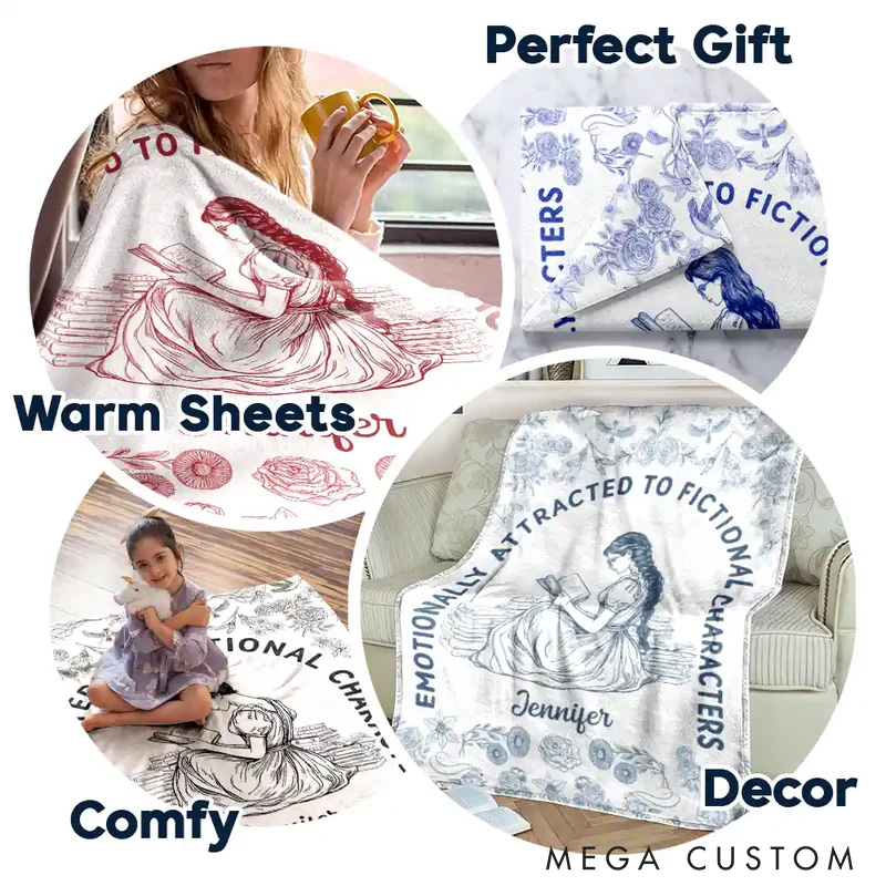 Personalized Attracted to Fictional Characters Soft Throw Blanket with Name Book Lover Blanket Reader Birthday Gift for Women Girl Bookish Bookworm