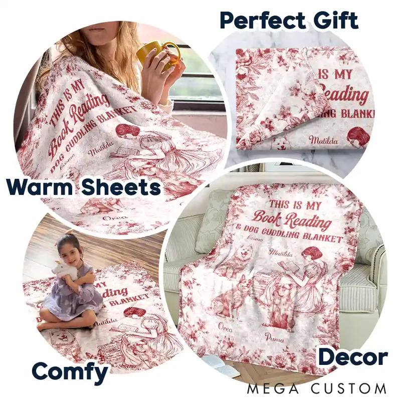 Personalized My Book Reading and Dog Cuddling Soft Throw Blanket with Name Book Lover Blanket Reader Birthday Gift for Women Girl Bookish Bookworm