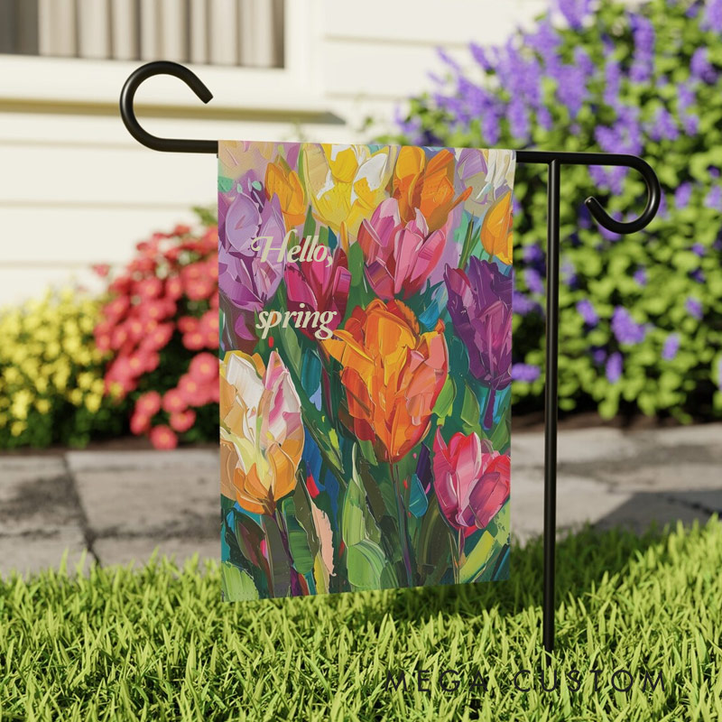 Personalized Tulip Garden Flag Painted Flower Yard Flag Spring Garden Flag Summer Decor Double Sided for Garden Lovers