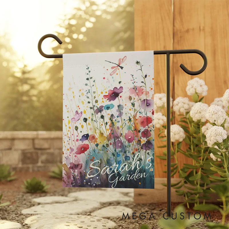 Personalized Watercolor Wildflowers Garden Flag Yard Flag Spring Garden Flag Summer Decor Double Sided for Garden Lovers
