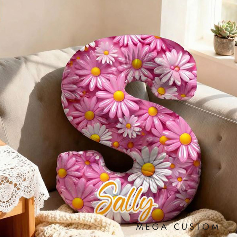 Personalized Initial Pillow Graphic 3D Floral Print Custom Name Pillow for Girls Gardening Lovers Gift 