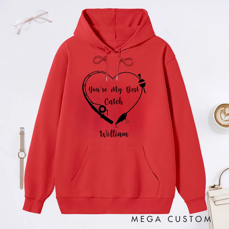 Personalized Fishing Hoodie You’re My Best Catch Design Custom Name Romantic Gift for Anglers Couples and Outdoor Adventures