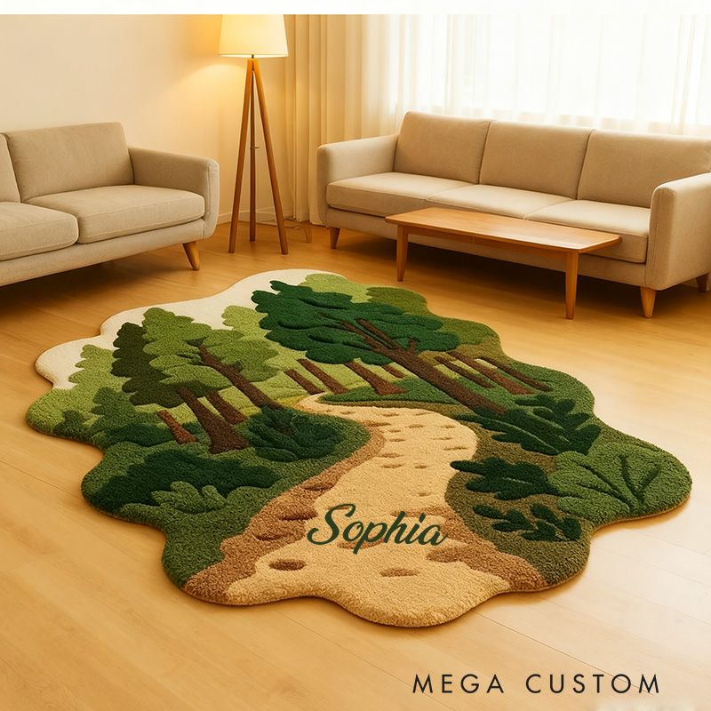 Personalized Forest Path Tufted Rug Nature Scenic Carpet for Living Room & Hall Large Custom Sizes Outdoor Lovers Gift