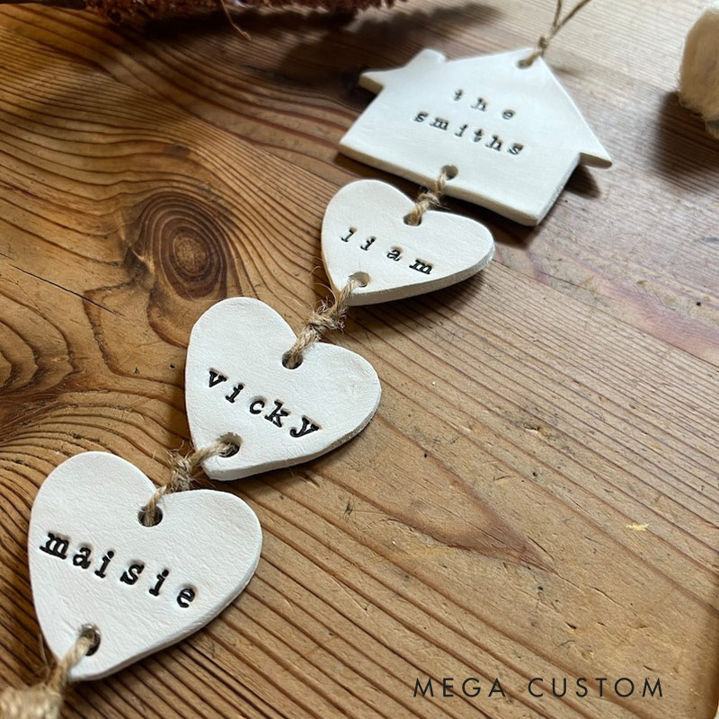 Personalized Our Family Clay Wall Hanging Family Wall Hanger Our Family Tree Hearts Housewarming Gift Sign Clay Gift Hanging Hearts