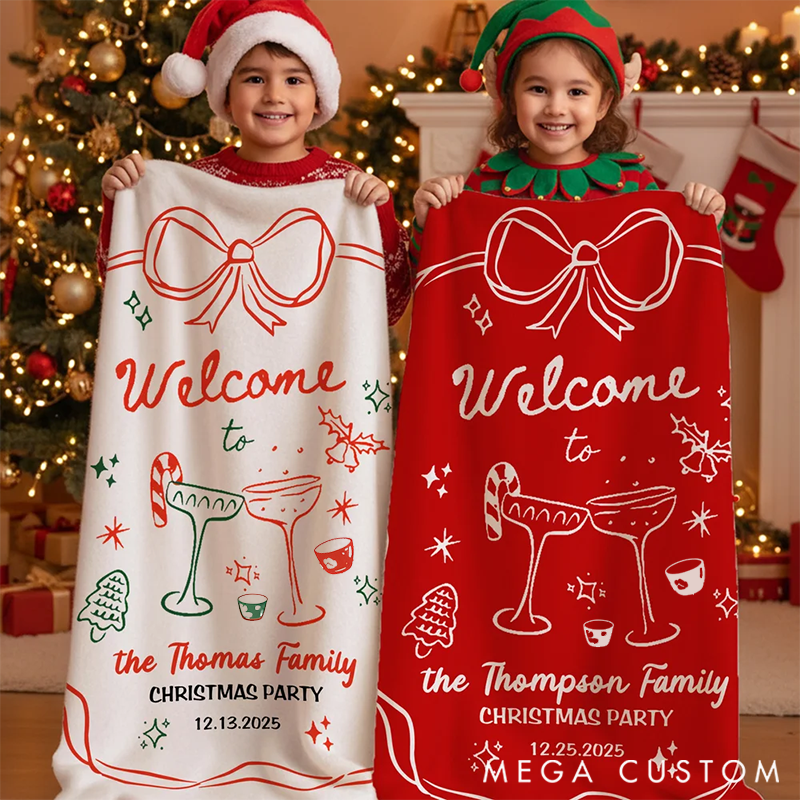 Personalized Hand-Drawn Style Soft Throw Blanket with Name and Date For Family