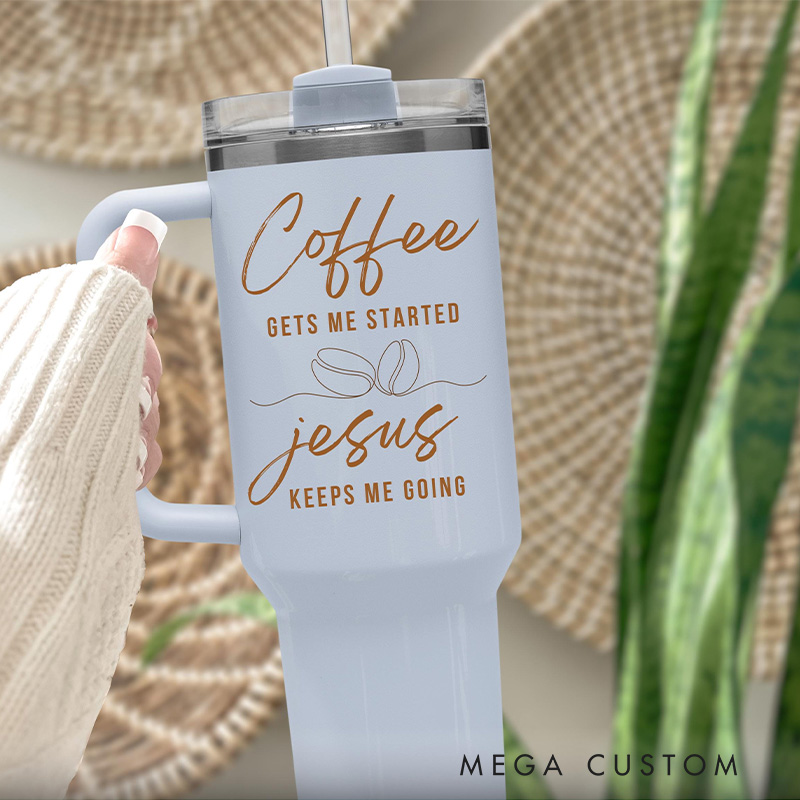 Personalized Coffee and Jesus 40oz Tumbler with Custom Name with Handle and Straw Insulated Large Water Bottle Cup Christian Gift for Coffee Lover