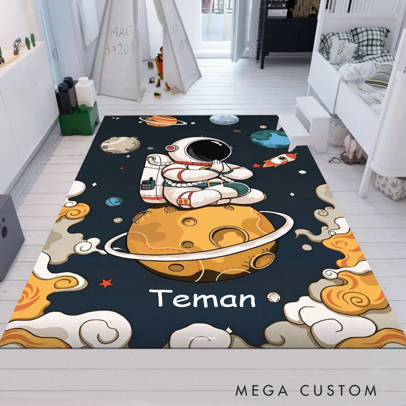 Personalized Astronaut Rug Space Rug Cute Space Decor Custom Kids Rug Gift for Kids Astronomy Enthusiasts