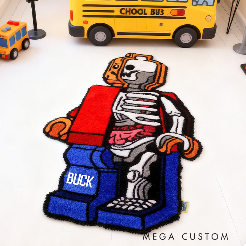 Personalized Anatomical Toy Figure Rug Mini-Fig Skeleton Rug Home Decor Gift for Kids