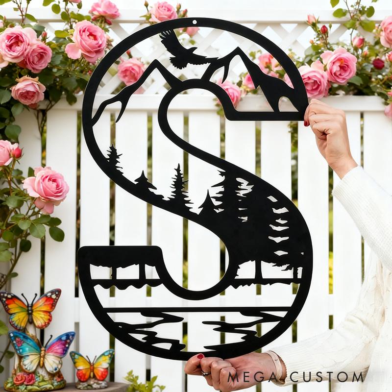 Personalized Metal Letter Outdoor Monogram Mountain Wall Decor Nature Wall Art Custom Camper Decor Home Decor Outdoor Lovers Gift